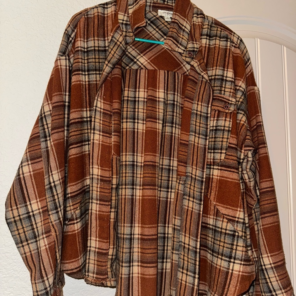 Brown Plaid Button-Up Shirt